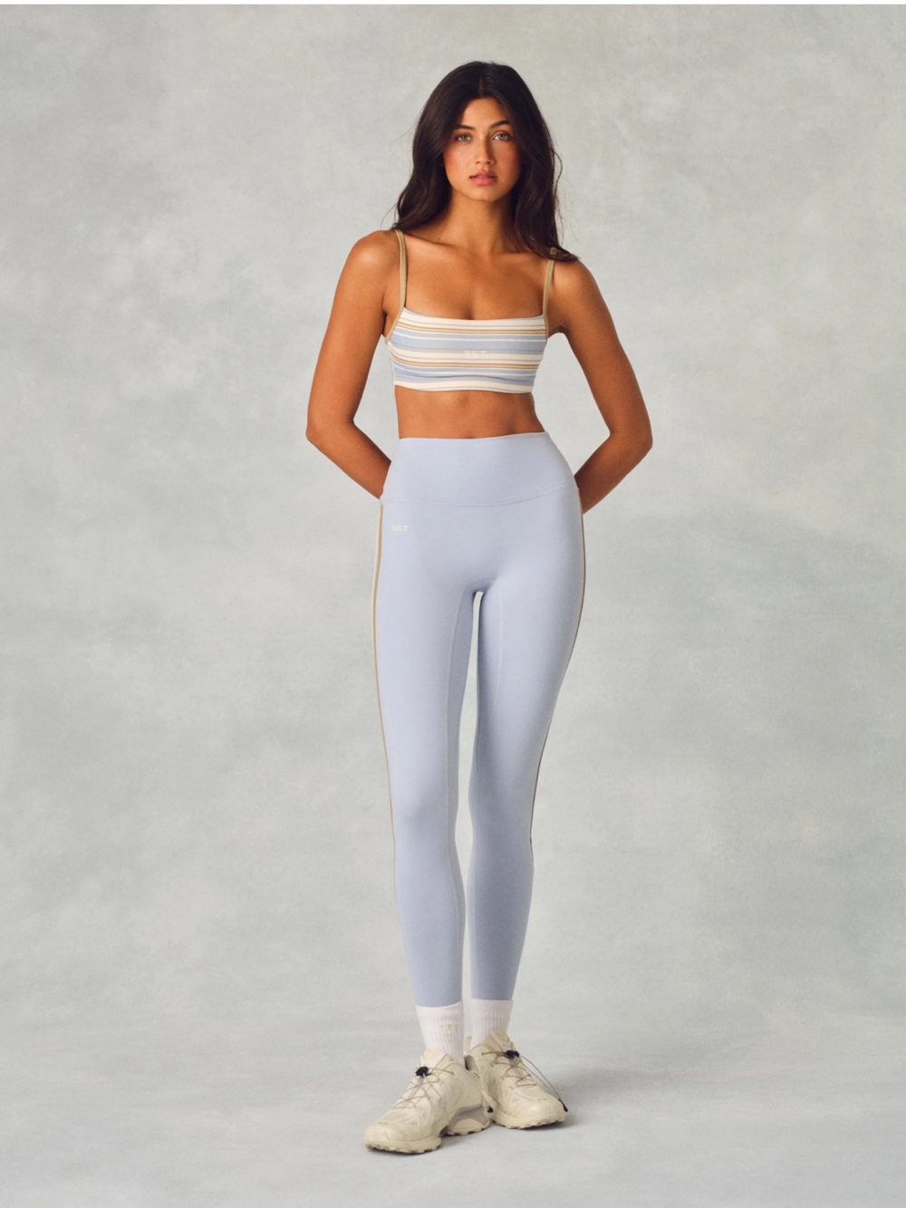 SET Active Palmetto High-Waist Light Blue Leggings and matching stripe bra